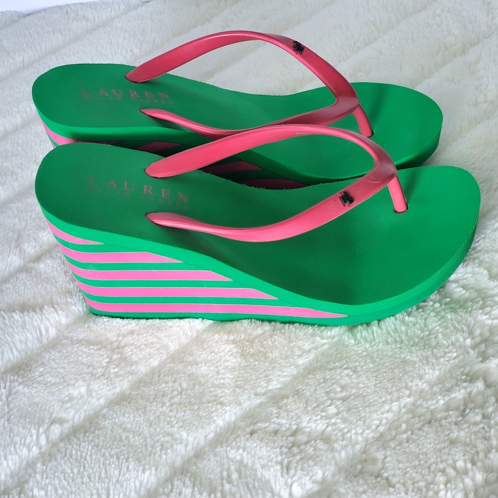 Lauren Ralph Lauren Wedge Flip Flop Sandels Womens Summer Vacation Beach
